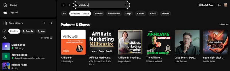 search affiliate marketing podcast Spotify
